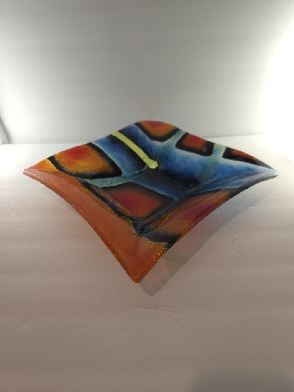 Crate & Barrel Fused Glass Sandla Platter Hand Made Poland 11 Inches Square